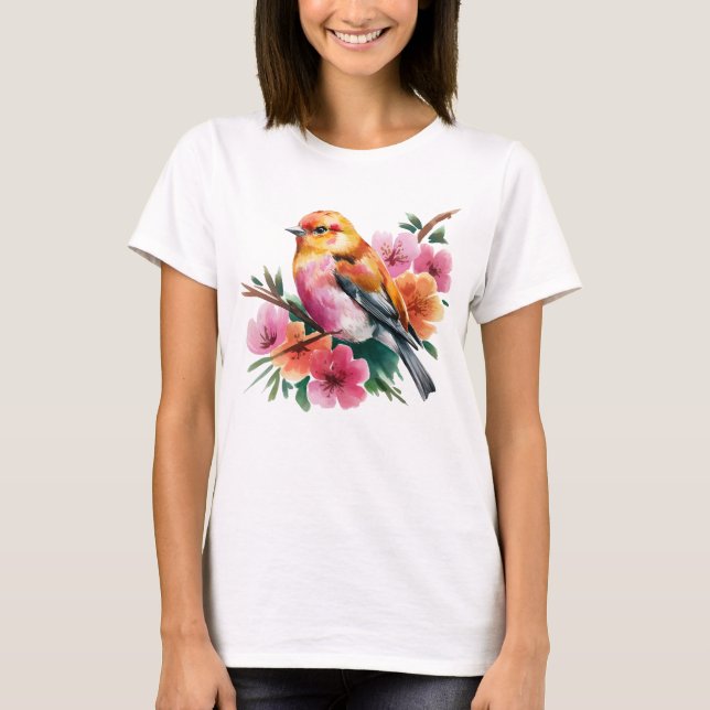 Camiseta Passaro Flor Rosa (Frente)