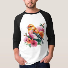 Camiseta Passaro Flor Rosa