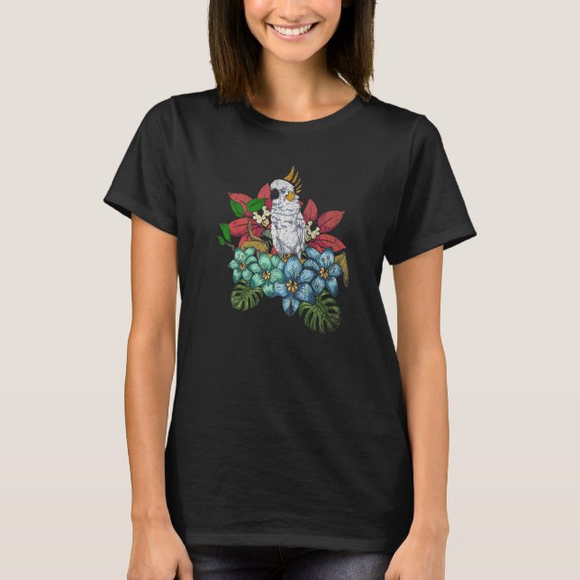 Camiseta Pássaro Floral Observando Flores Tropicais (Frente)
