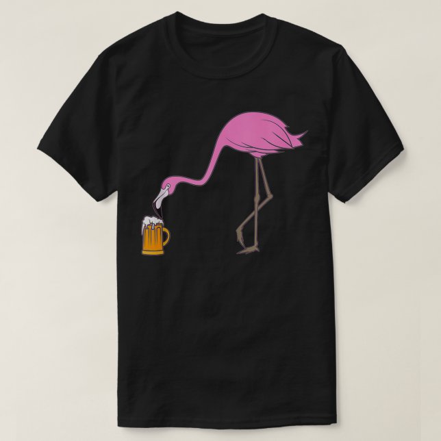 Camiseta Pássaro Funny Flamingo, Bebado Rosa-Bebendo, (Frente do Design)