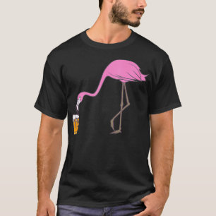 Camiseta Pássaro Funny Flamingo, Bebado Rosa-Bebendo,
