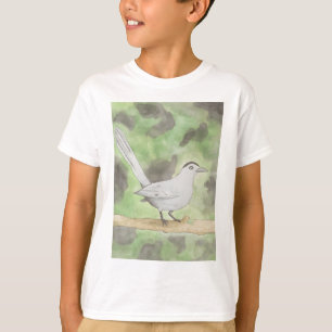 Camiseta Pássaro-gato songbird arte em aquarela