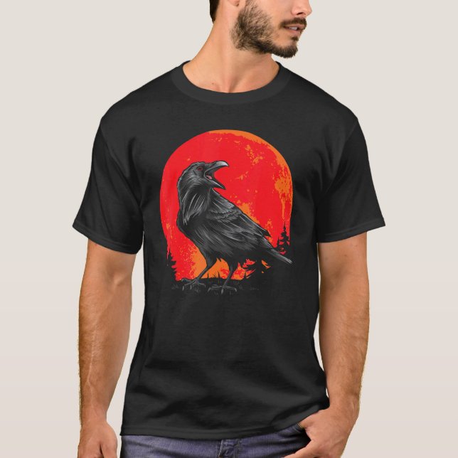 Camiseta Pássaro Gótico Negra-Lua Negra-Vermelha (Frente)