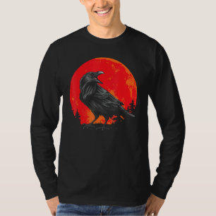 Camiseta Pássaro Gótico Negra-Lua Negra-Vermelha