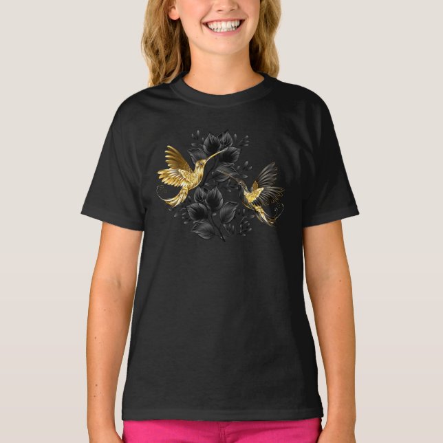 Camiseta Pássaro Humino Negro e Dourado (Frente)