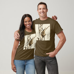 Camiseta Pássaro japonês em um ramo - Brown e bege