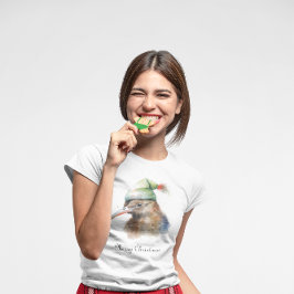 Camiseta Pássaro Kiwi bonito no Chapéu Elf de Natal, person