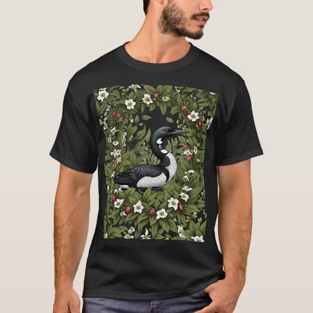 Camiseta Pássaro-Leão Comum Cercado Por Flor Orquídea Branc (Frente)