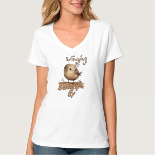 Camiseta Pássaro Mini Arte Castanho Claro
