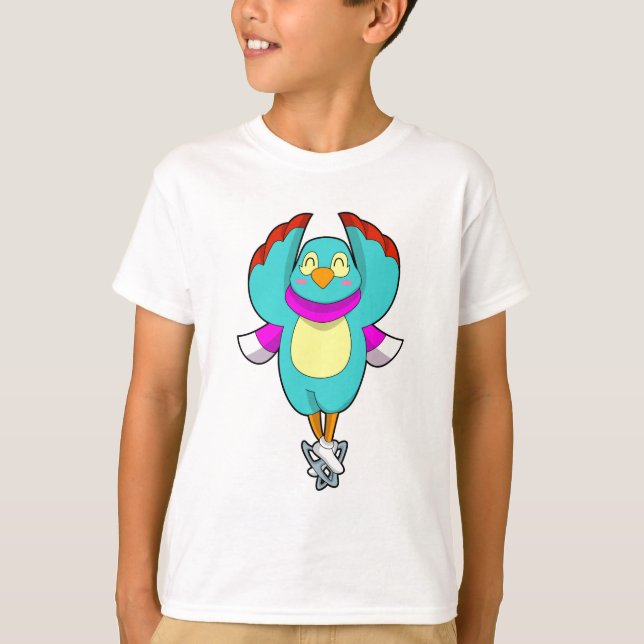 Camiseta Pássaro na patinação de gelo com skates de gelo.PN (Frente)