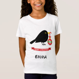Camiseta Pássaro Negro Bonito Com Nome Personalizado De Bol