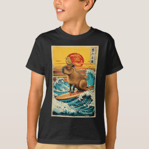 Camiseta Pássaro No Anime Kawaii Capyra Surfando Grande Ond