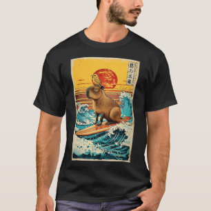 Camiseta Pássaro no Capyra Surfando Grande Onda Anime Kawai