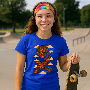 Camiseta Pássaro Psicodélico Retro e Balão de Ar Quente