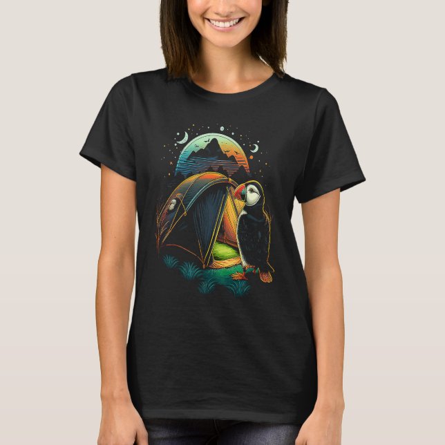 Camiseta Pássaro Puffin em Acampamento Pinguim (Frente)