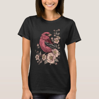 Camiseta Pássaro rosa com rosas