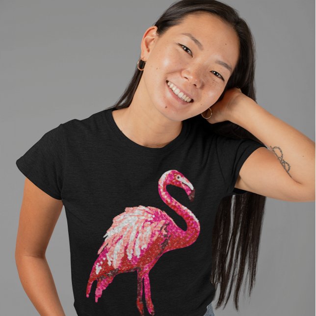 Camiseta Pássaro Rosa Tropical Flamingo, Impresso, em Sequê (Criador carregado)