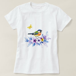 Camiseta Pássaro sobre flores