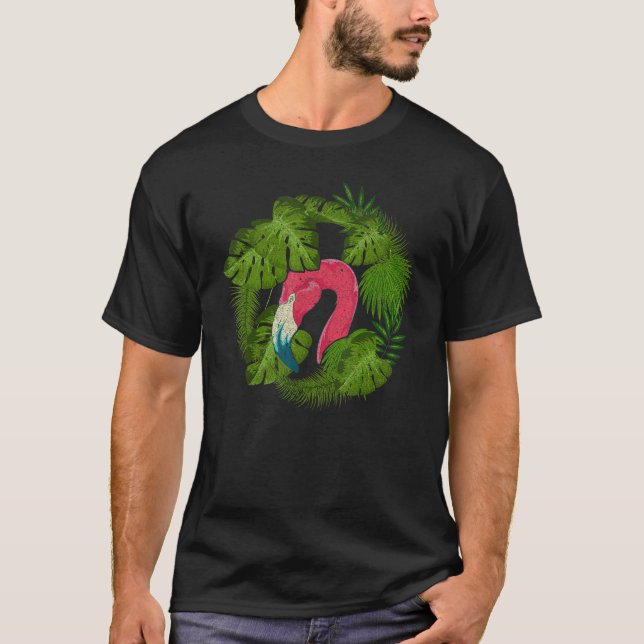 Camiseta Pássaro Tropical Cinza Rosa (Frente)