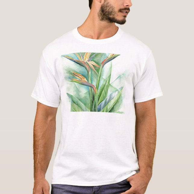 Camiseta Pássaro tropical da flor da pintura do paraíso - (Frente)