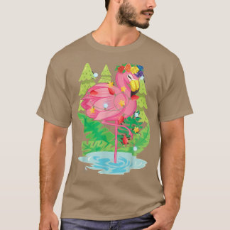 Camiseta Pássaro Tropical Flamingo Xmas Luz de Natal