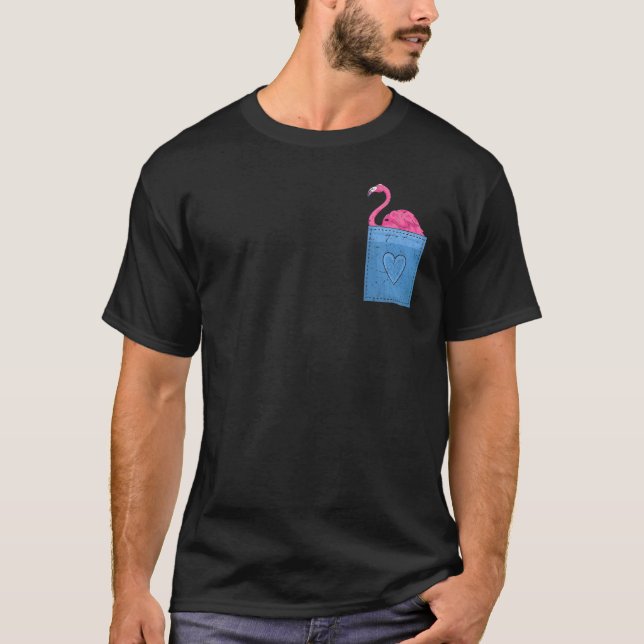 Camiseta Pássaro Tropical Pocket Rosa Flamingo (Frente)