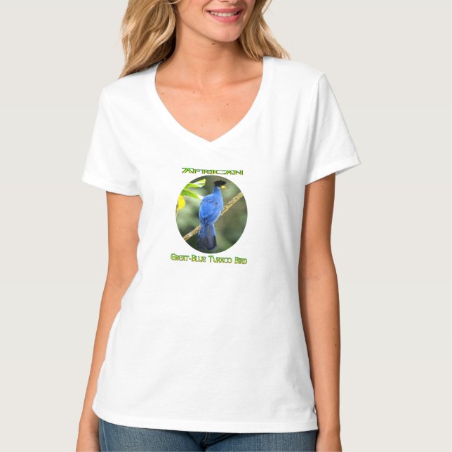 Camiseta Pássaro Turaco Africano Azul-Vouço (Frente)