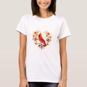 Camiseta Pássaro Vermelho (Cardeal) Lover - Arte Folk Boho