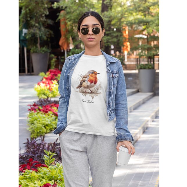 Camiseta Pássaro vermelho-preto-e-branco (Criador carregado)