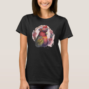 Camiseta Pássaro Vermelho-Vermelho-Pássaro-Flor-Pé-Pe