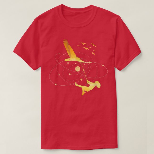 Camiseta Pássaro Voador com Rapariga nos Sonhos da Fantasia (Frente do Design)