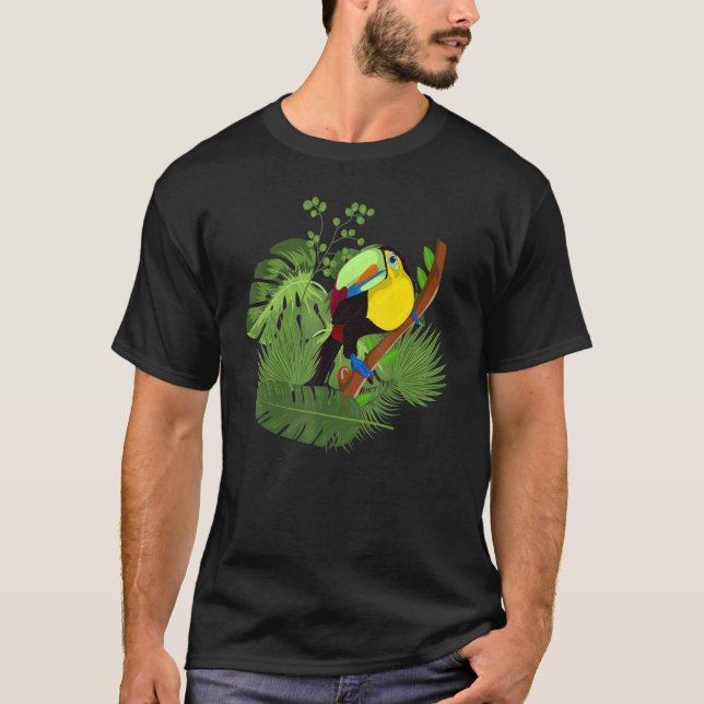 Camiseta Pássaro Zoológico das Folhas Tropicais é um toco e (Frente)