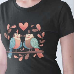Camiseta Pássaros Apaixonados - Duas Pássaros em Ramais com