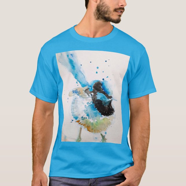 Camiseta Pássaros australianos pintados por aquarela azul (Frente)