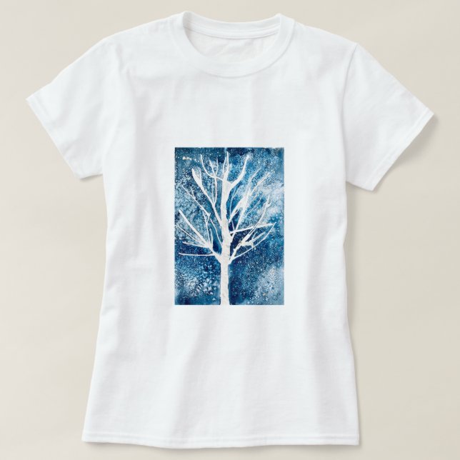 Camiseta Pássaros brancos de inverno Natal (Frente do Design)