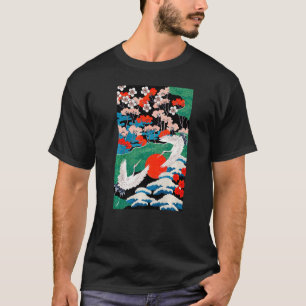 Camiseta Pássaros Brancos Ilustração Japonesa