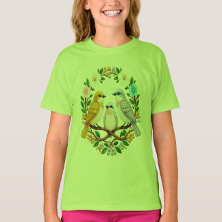 Camiseta Pássaros Canoros em Flor: Uma Sinfonia de Miçangas