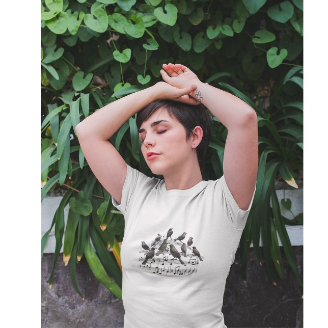 Camiseta Pássaros Cantores 3D em Staff Giratório  (Criador carregado)