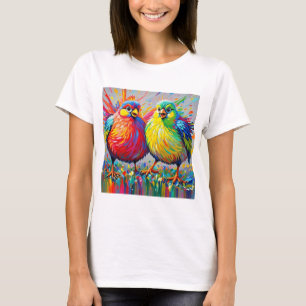 Camiseta Pássaros com abstrato de arte colorida, gracinha g