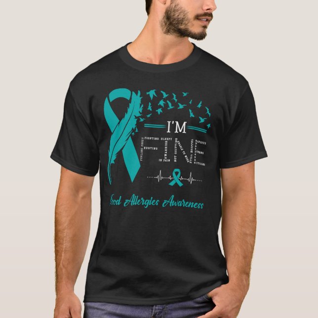 Camiseta Pássaros das penas Eu sou boa Comida alergia consc (Frente)