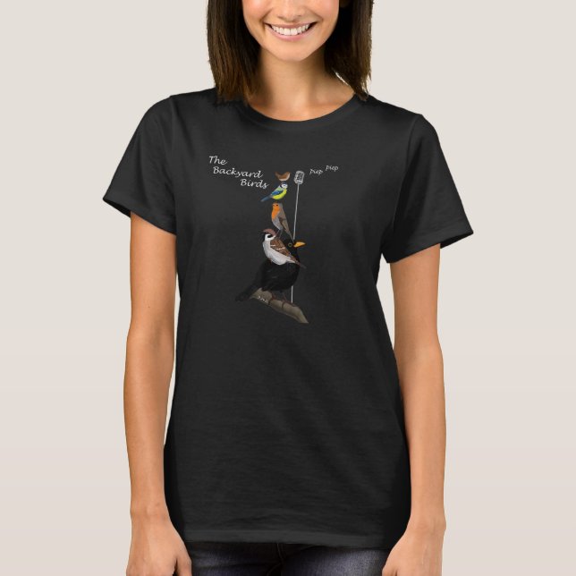 Camiseta Pássaros de Jardim Melro Pardal Chapim-azul Pisco- (Frente)
