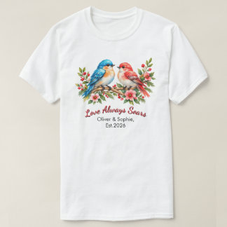 Camiseta Pássaros do Amor Aquarela Casamento Aniversário Pe