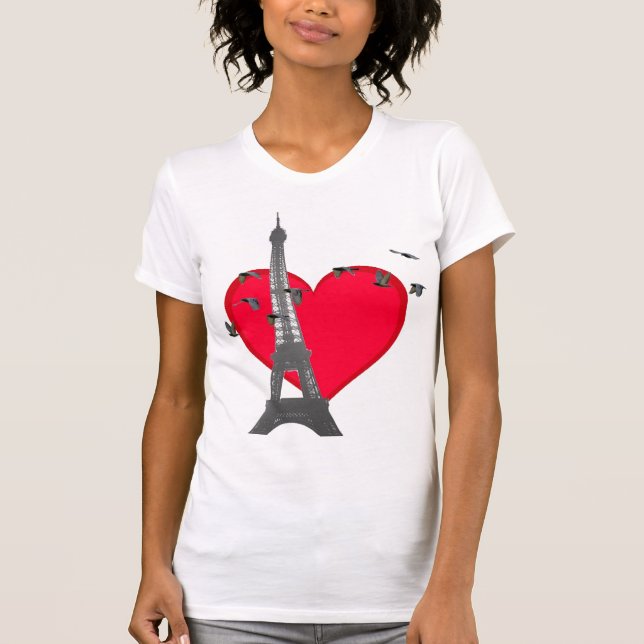Camiseta Pássaros do amor da torre Eiffel (Frente)