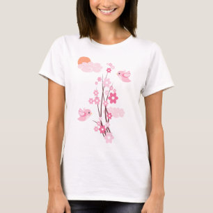 Camiseta Pássaros do amor & flores delicadas