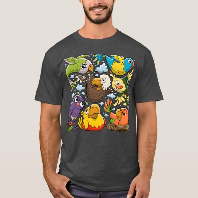 Camiseta Pássaros Doodles Mão Desenhada (Frente)