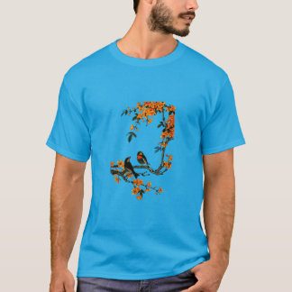 CAMISETA PÁSSAROS E PINTURAS DE FLORES DE CASUAL DE HOMENS