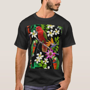 Camiseta Pássaros Exóticos Belos Padrões de Flores