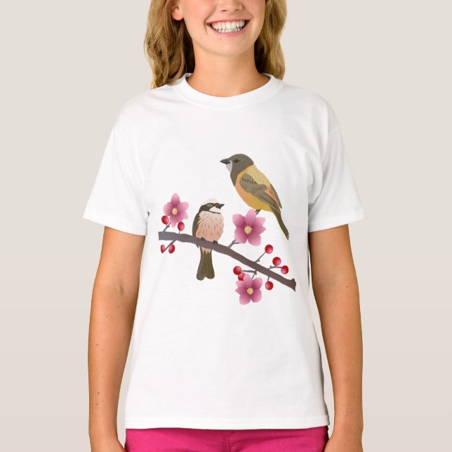 Camiseta Pássaros, Flores, Animais (Frente)