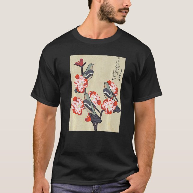 Camiseta Pássaros Japoneses Em Estética De Pêssego (Frente)