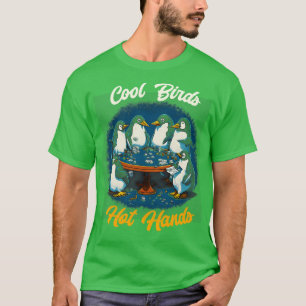 Camiseta Pássaros legal com mãos quentes e pinguins engraça